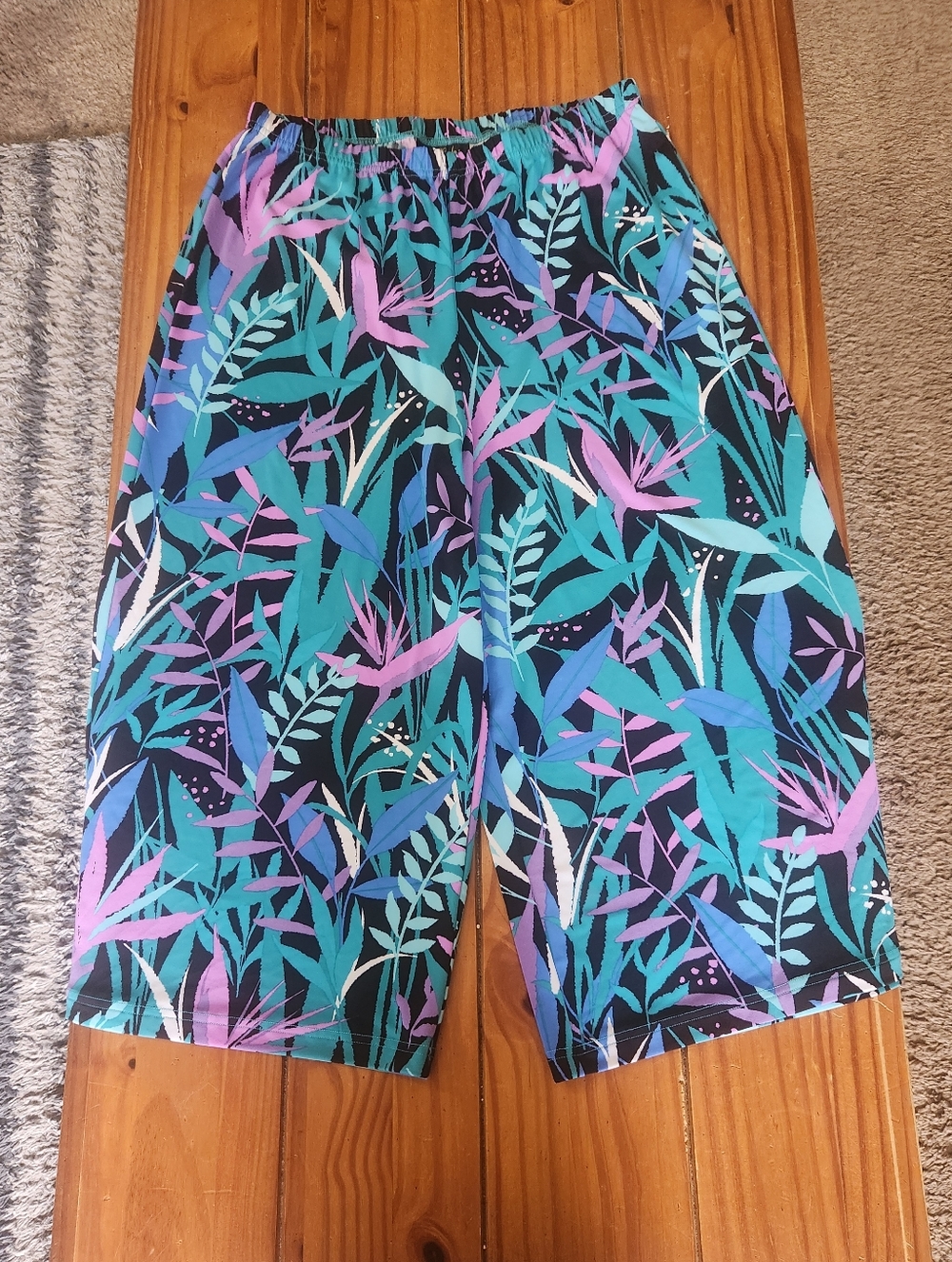 Bob Mackie Tropical Pattern Pull On Cropped Pants Multi Color Size Medium